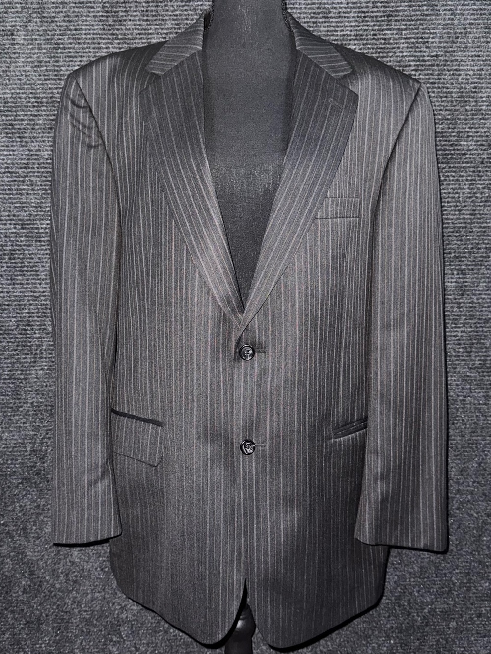Jos A Bank Signature Charcoal Brown Pinstripe 100% Wool Gordon Sport Coat 43R